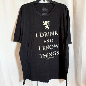Game of Thrones Men Shirt 2XL I Drink and I Know Things Black Short Sleeve 18731